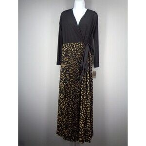 LuLaRoe Elegant Deanne Wrap Dress Size XS Black Gold Pleated Maxi New